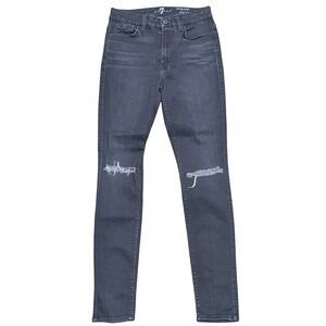 7 For All Mankind Jeans Womens 27 Charcoal Gray Black High Waist Skinny Ripped